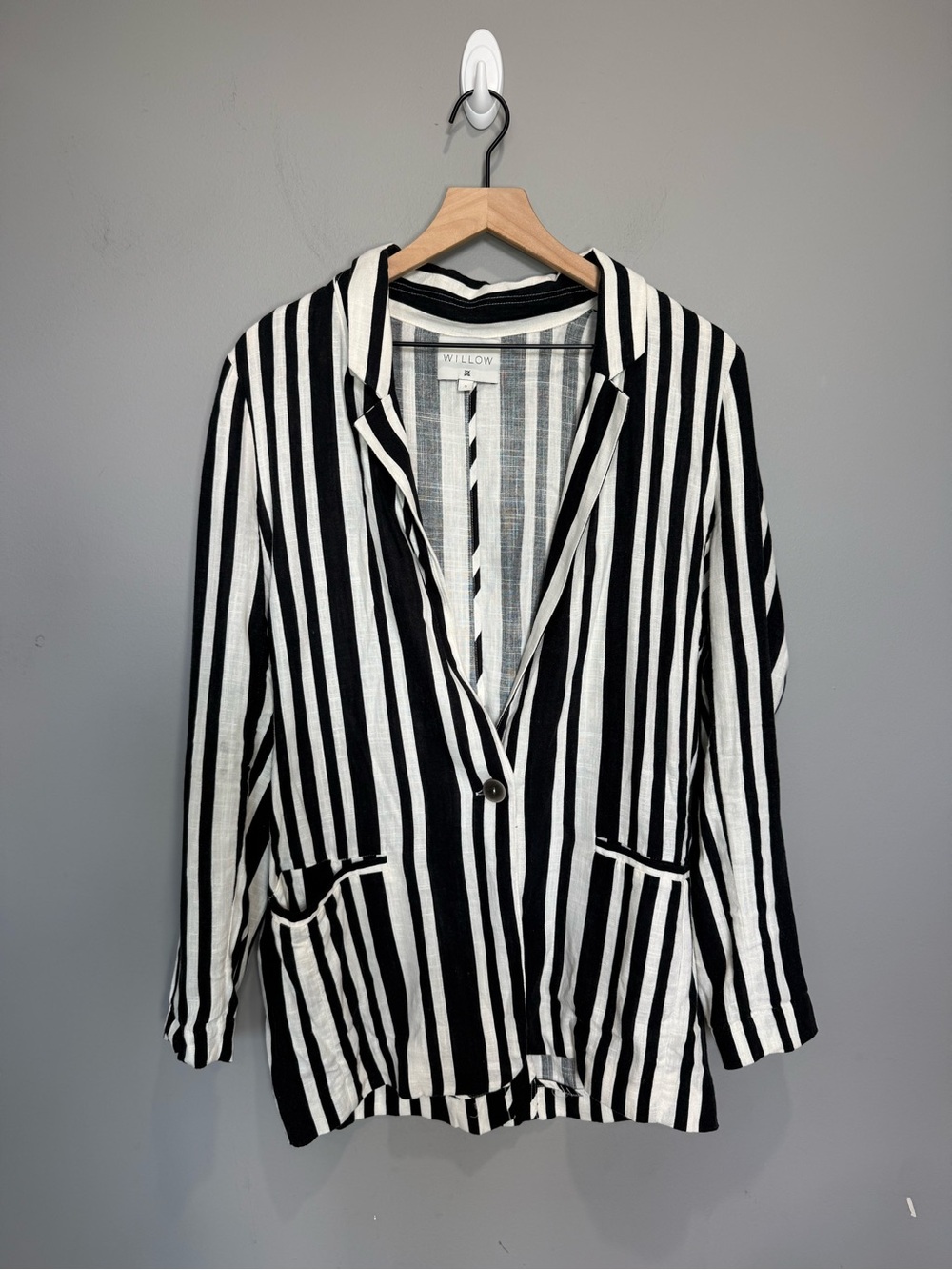 Willow Linen Blend Striped Blazer Jacket Black White Lightweight Size S